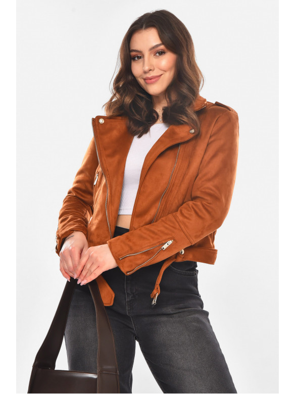 Куртка-косуха женская из экозамши светло-коричневого цвета 1947 210829C