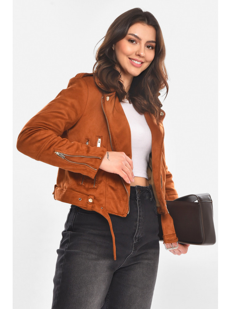 Куртка-косуха женская из экозамши светло-коричневого цвета 1947 210829C