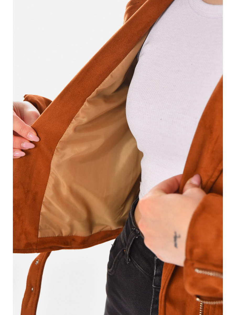 Куртка-косуха женская из экозамши светло-коричневого цвета 1947 210829C