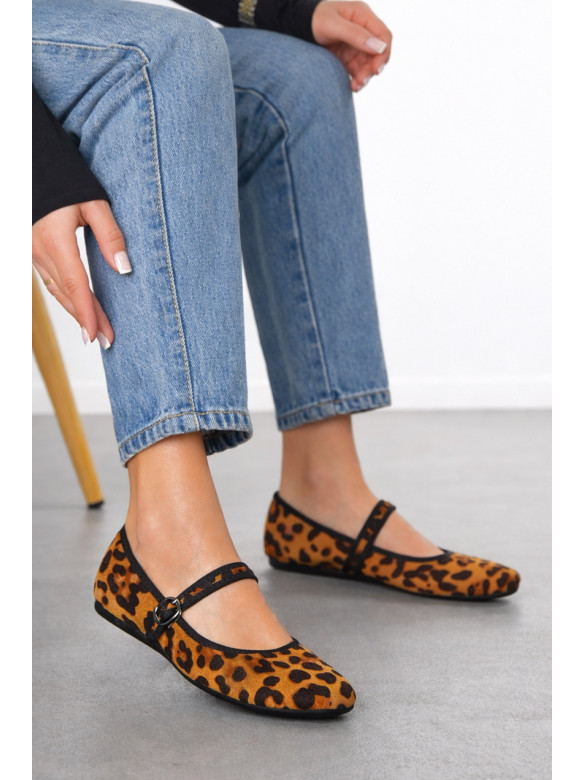 Балетки женские бежевого цвета с леопардовым принтом D165-21 210830C