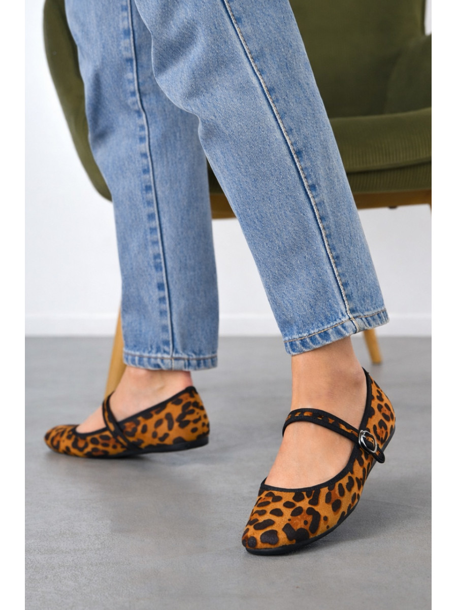 Балетки женские бежевого цвета с леопардовым принтом D165-21 210830C