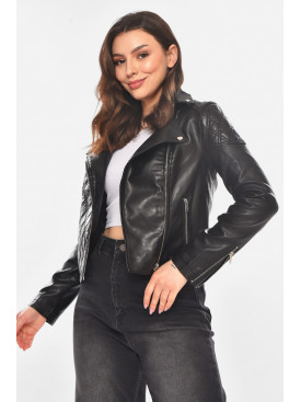 Куртка-косуха женская из экокожи черного цвета 1921 210832C