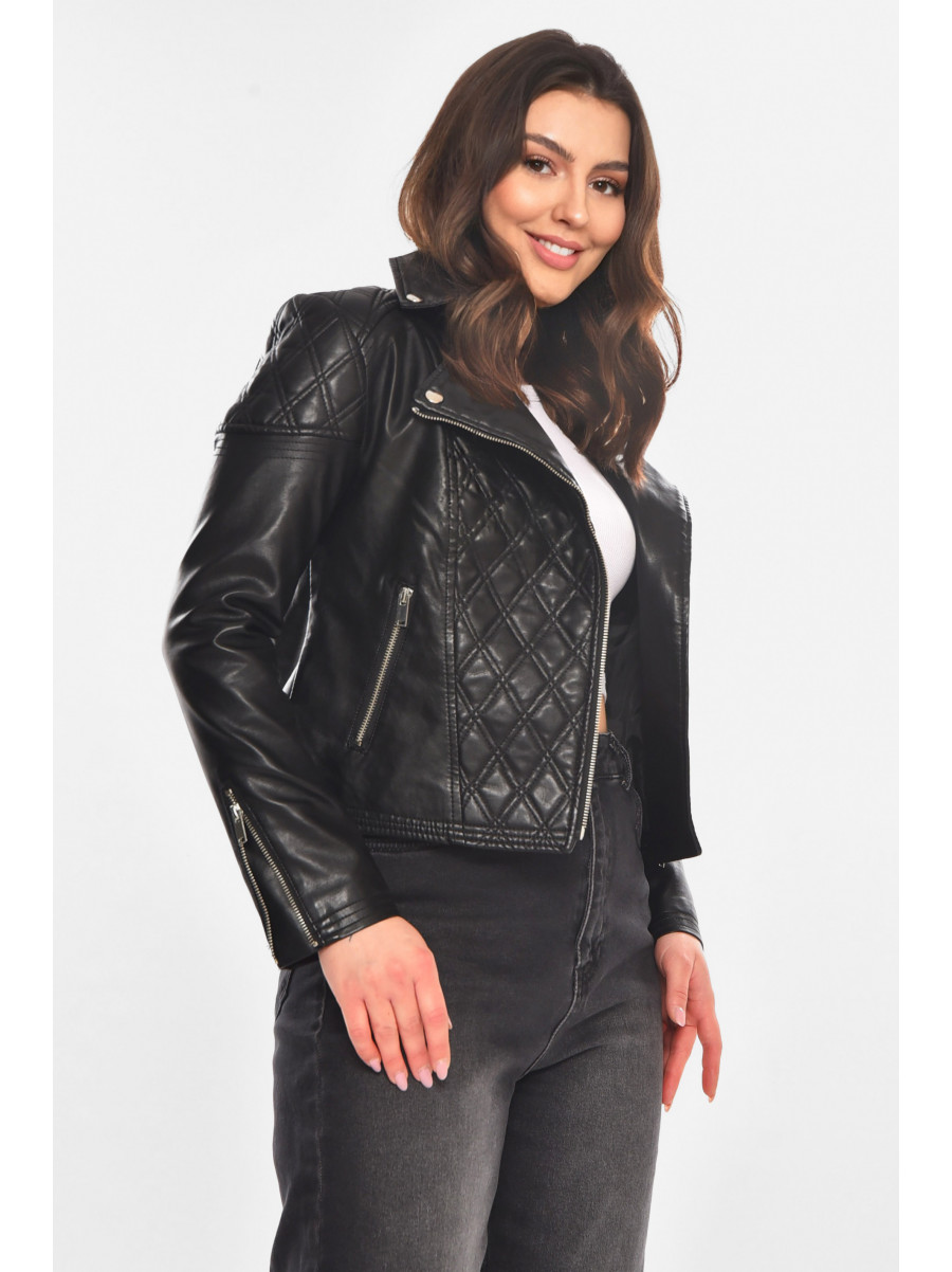 Куртка-косуха женская из экокожи черного цвета 1921 210832C