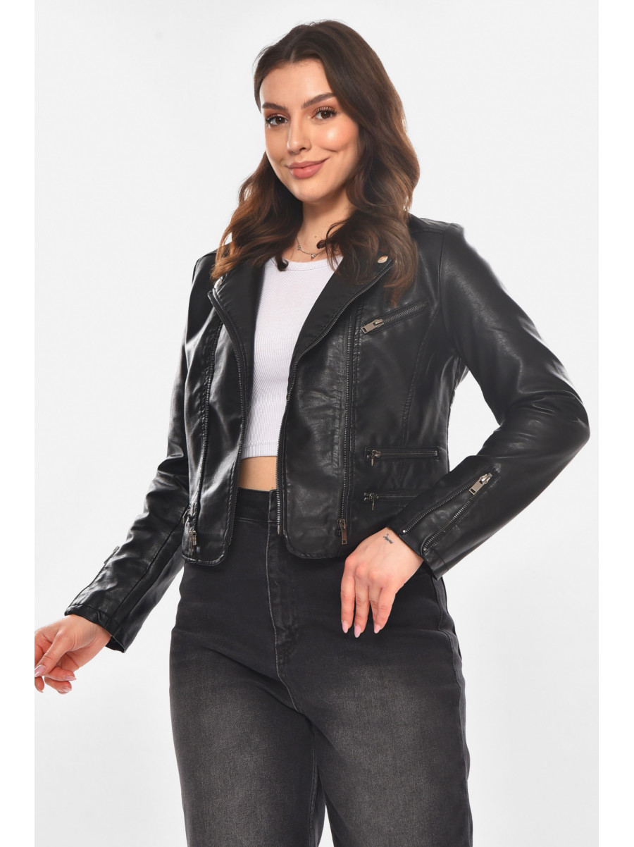 Куртка-косуха женская из экокожи черного цвета 1954 210835C