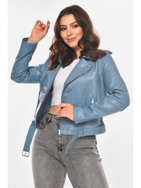 Куртка-косуха женская из экокожи голубого цвета 1607 210836C
