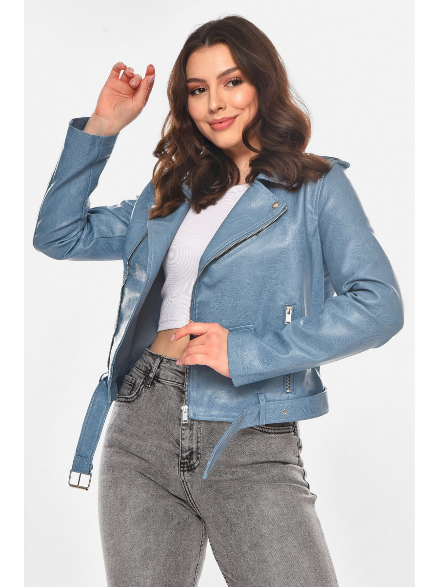 Куртка-косуха женская из экокожи голубого цвета 1607 210836C