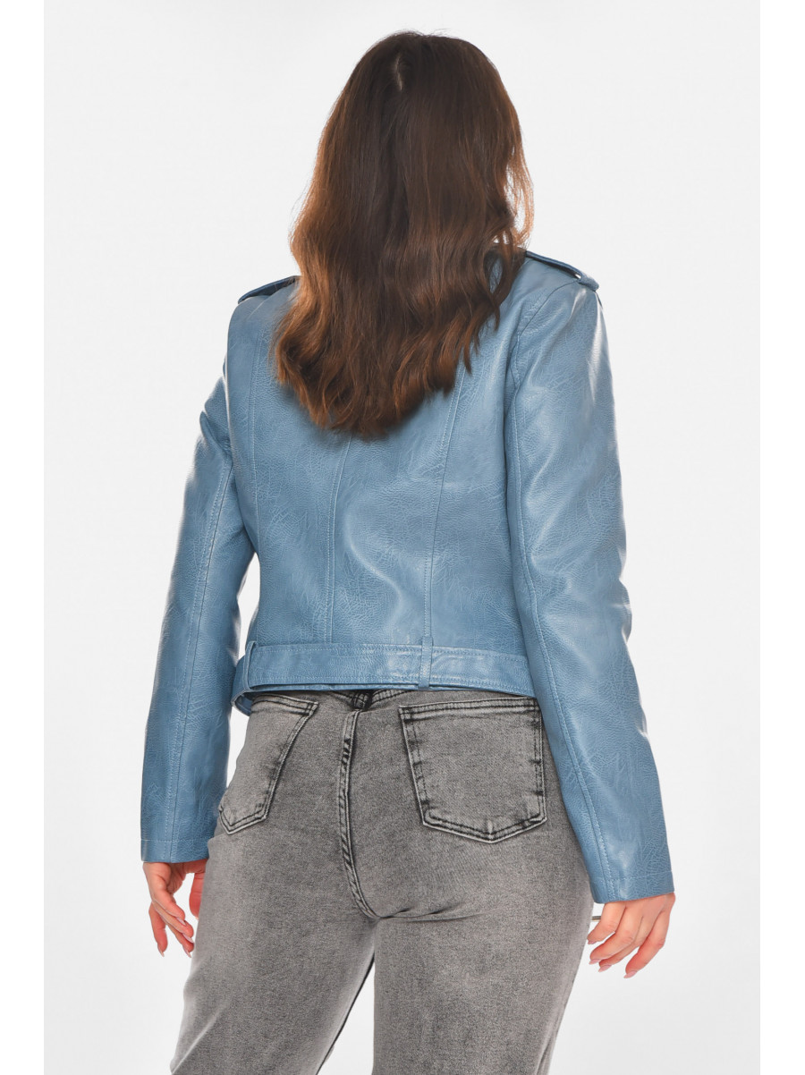 Куртка-косуха женская из экокожи голубого цвета 1607 210836C