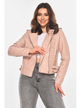Куртка-косуха женская из экокожи пудрового цвета 1816 210837C