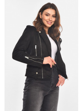 Куртка-косуха женская из экозамши черного цвета 1944 210839C