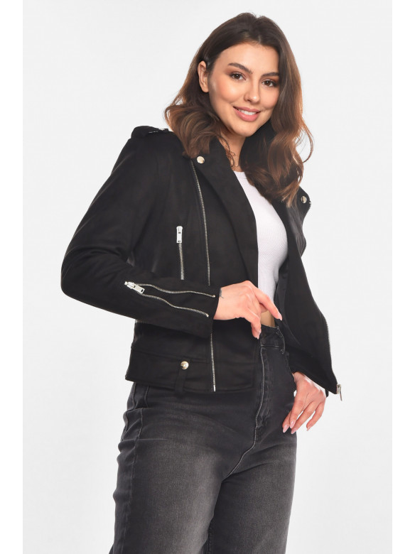 Куртка-косуха женская из экозамши черного цвета 1944 210839C