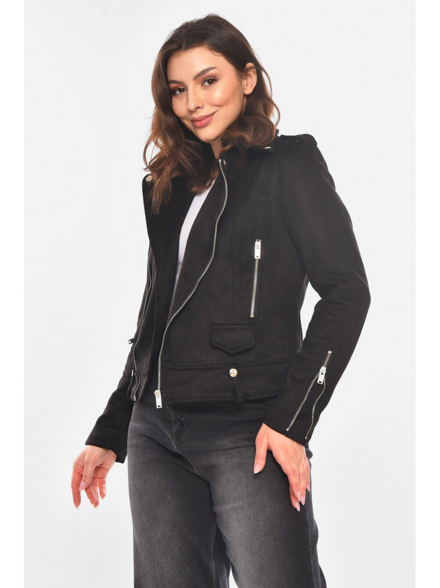 Куртка-косуха женская из экозамши черного цвета 1944 210839C