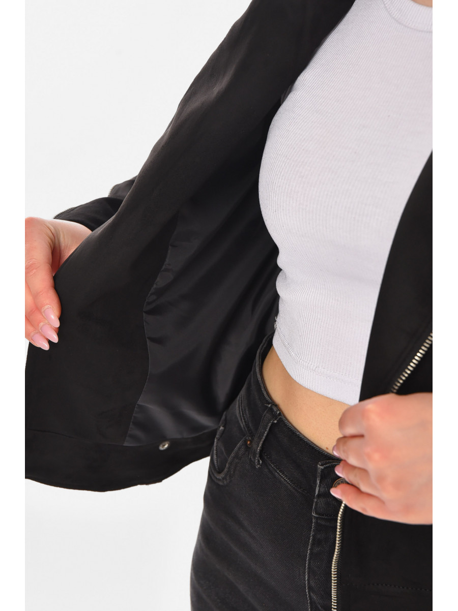 Куртка-косуха женская из экозамши черного цвета 1944 210839C