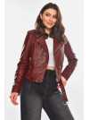 Куртка-косуха женская из экокожи бордового цвета 1607 210840C