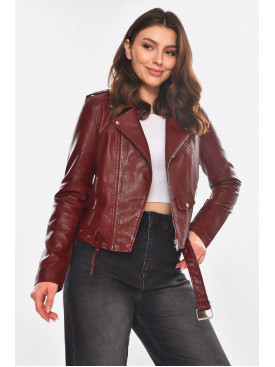 Куртка-косуха женская из экокожи бордового цвета 1607 210840C
