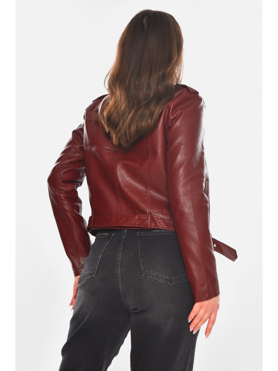 Куртка-косуха женская из экокожи бордового цвета 1607 210840C