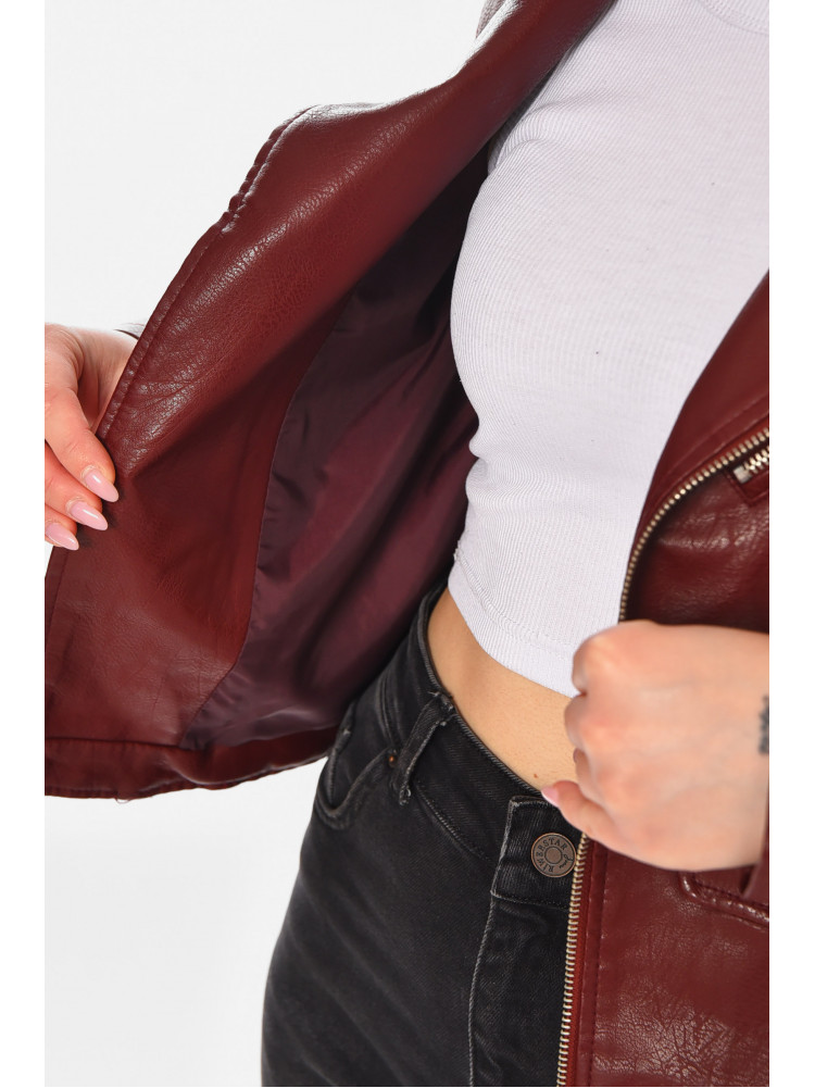 Куртка-косуха женская из экокожи бордового цвета 1607 210840C