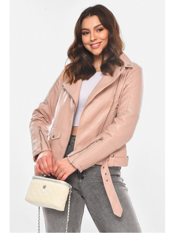 Куртка-косуха жіноча з екошкіри пудрового кольору 1904 210841C