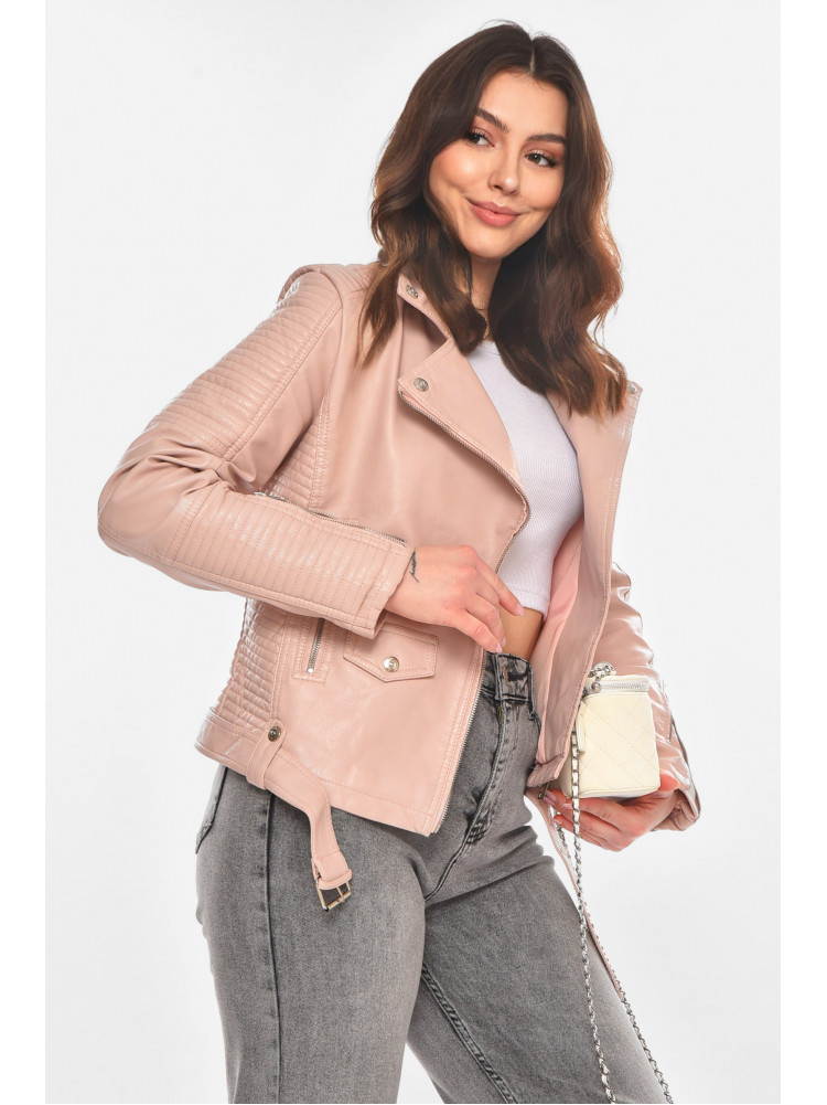 Куртка-косуха жіноча з екошкіри пудрового кольору 1904 210841C