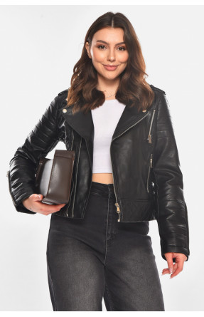 Куртка-косуха женская из экокожи черного цвета 1708 210845C Куртка-косуха женская из экокожи черного цвета 1708 210845C