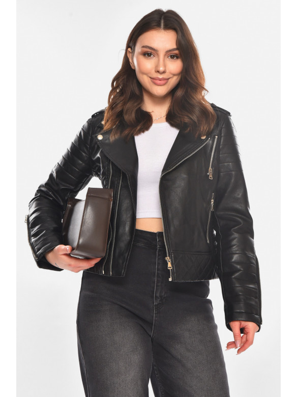 Куртка-косуха жіноча з екошкіри чорного кольору 1708 210845C