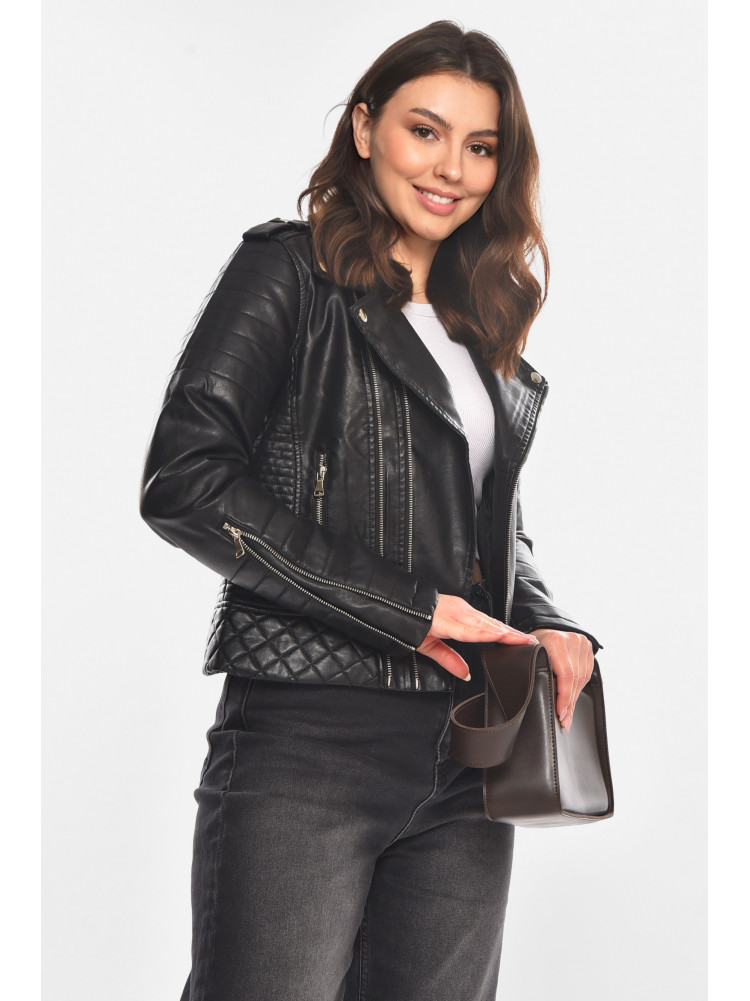 Куртка-косуха жіноча з екошкіри чорного кольору 1708 210845C