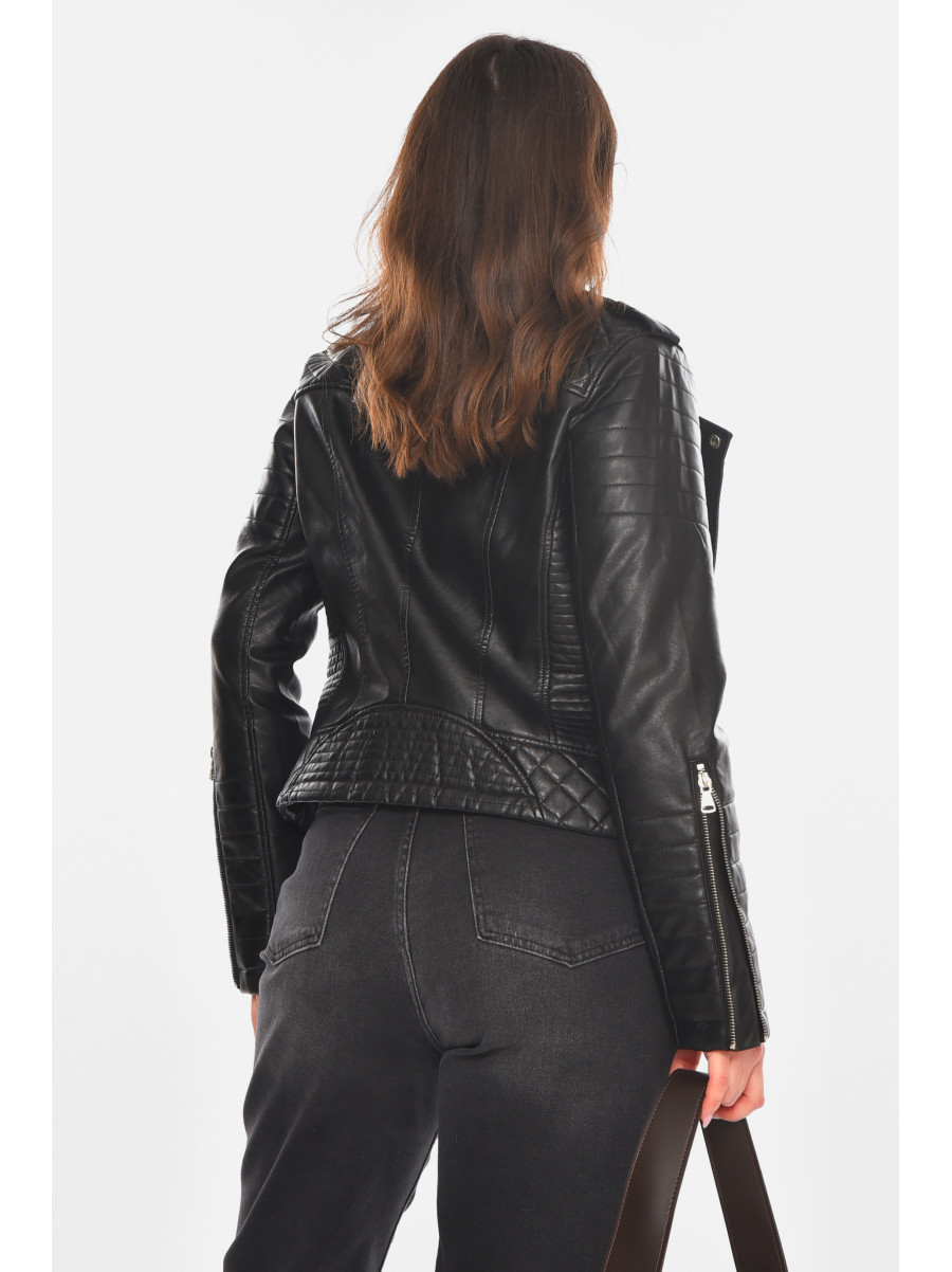 Куртка-косуха жіноча з екошкіри чорного кольору 1708 210845C