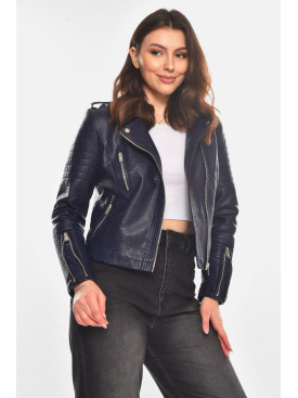 Куртка-косуха женская из экокожи темно-синего цвета 1904-2 210846C