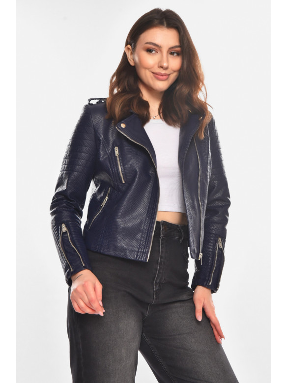 Куртка-косуха женская из экокожи темно-синего цвета 1904-2 210846C