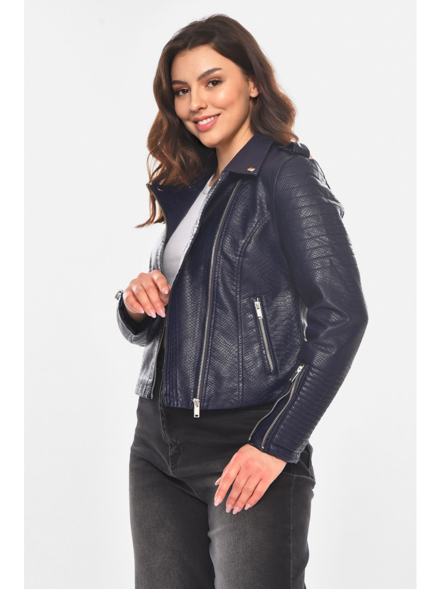 Куртка-косуха женская из экокожи темно-синего цвета 1904-2 210846C