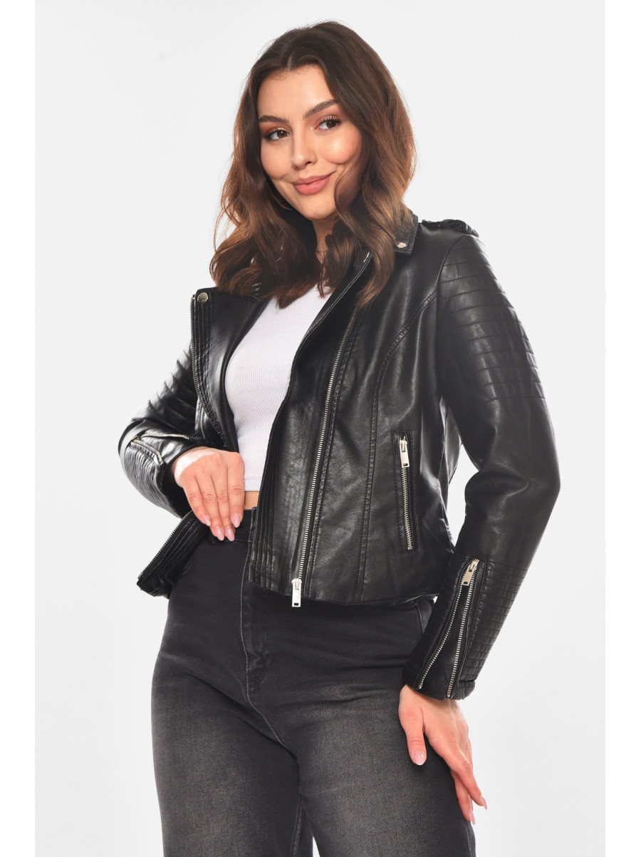 Куртка-косуха женская из экокожи черного цвета 1904-2 210847C