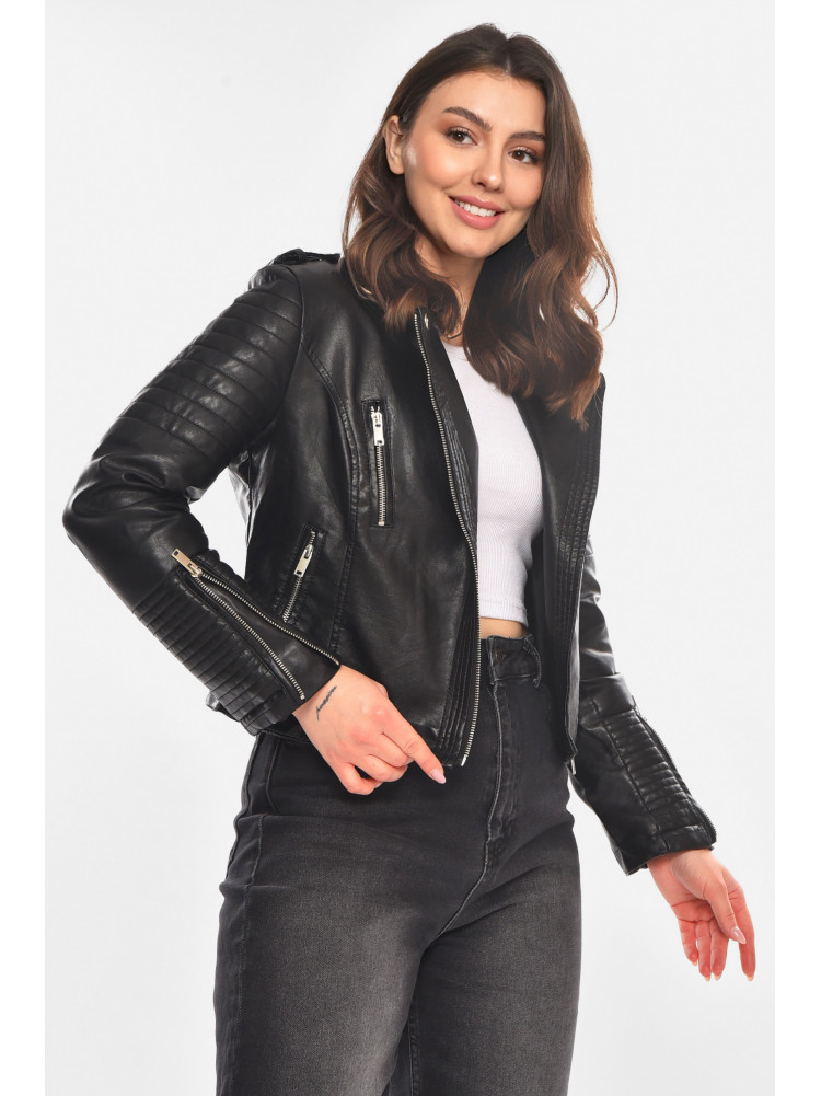 Куртка-косуха женская из экокожи черного цвета 1904-2 210847C