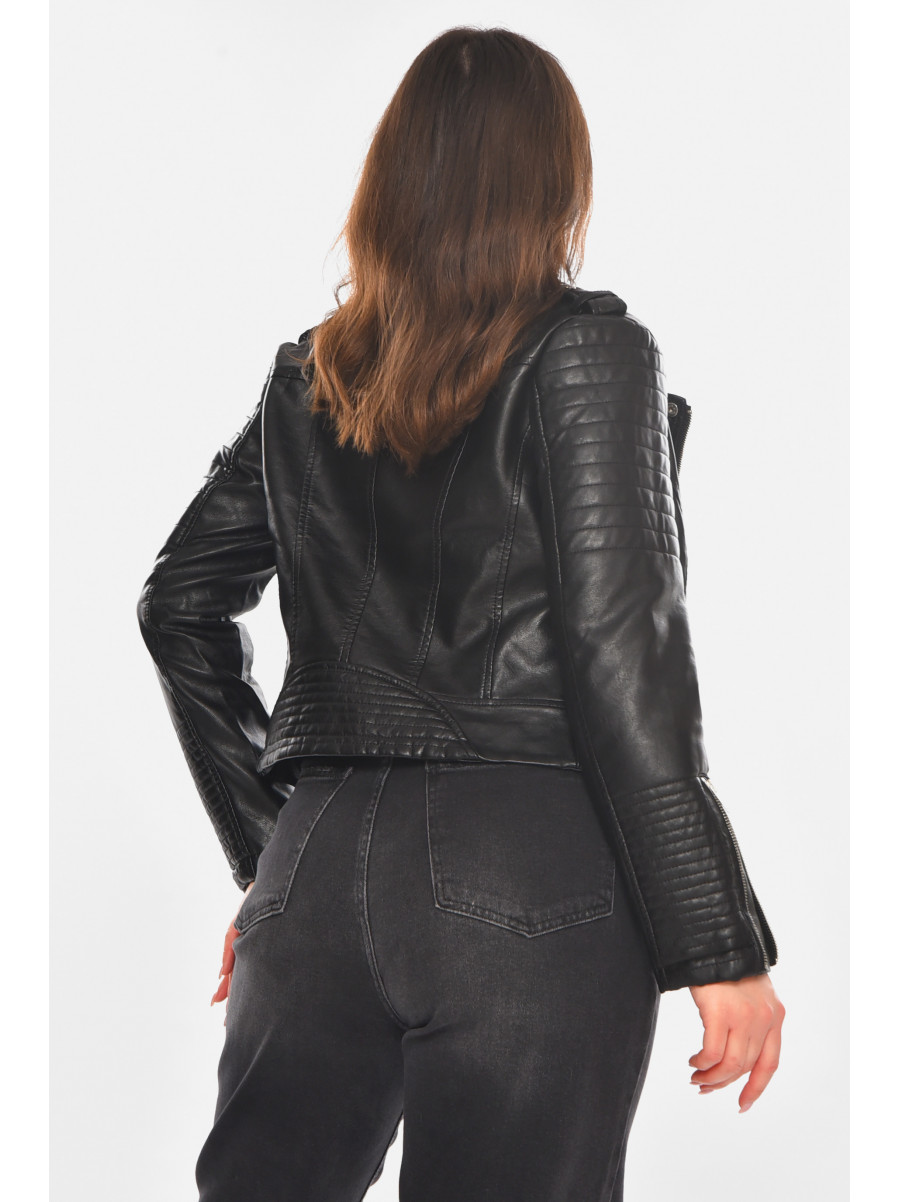 Куртка-косуха женская из экокожи черного цвета 1904-2 210847C