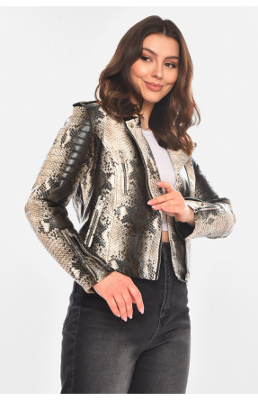 Куртка-косуха женская из экокожи черно-белого цвета 1904-2 210848C Куртка-косуха женская из экокожи черно-белого цвета 1904-2 210848C