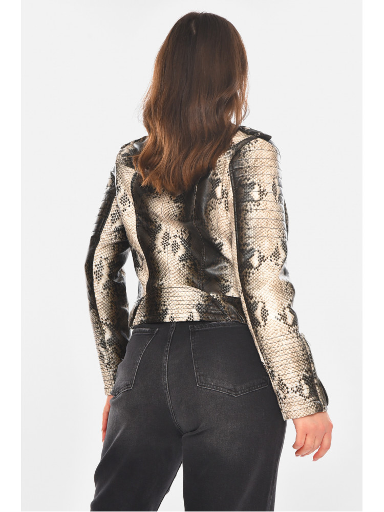 Куртка-косуха женская из экокожи черно-белого цвета 1904-2 210848C