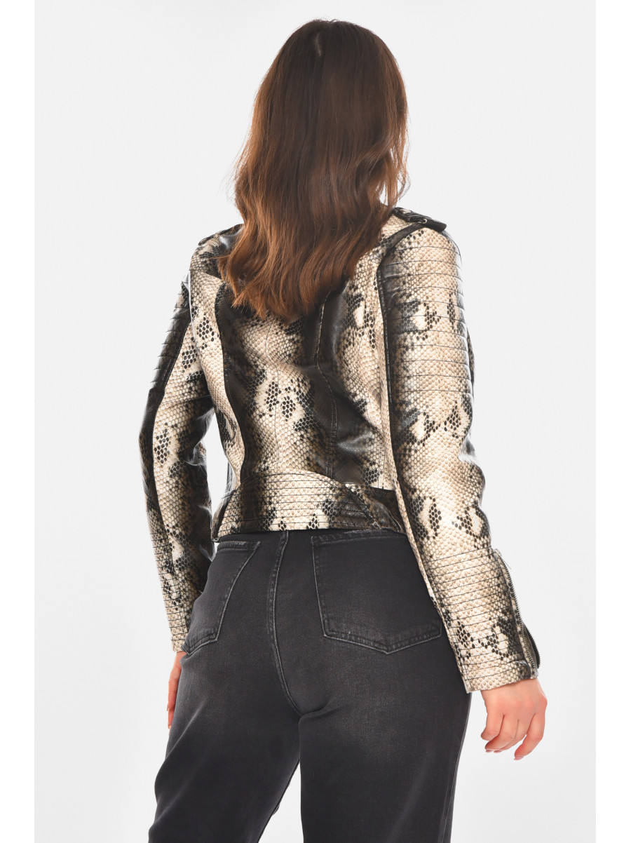 Куртка-косуха женская из экокожи черно-белого цвета 1904-2 210848C