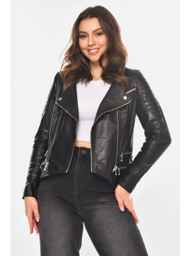 Куртка-косуха женская из экокожи черного цвета 210849C