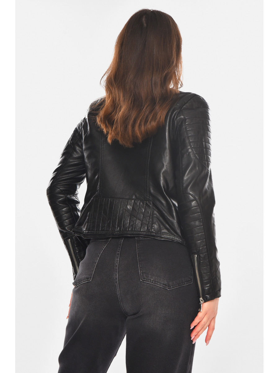 Куртка-косуха женская из экокожи черного цвета 210849C