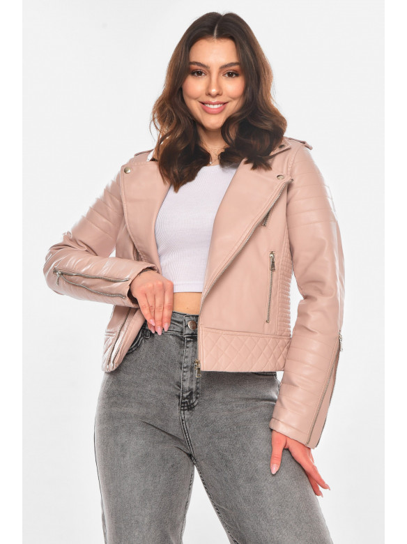 Куртка-косуха жіноча з екошкіри пудрового кольору 210850C