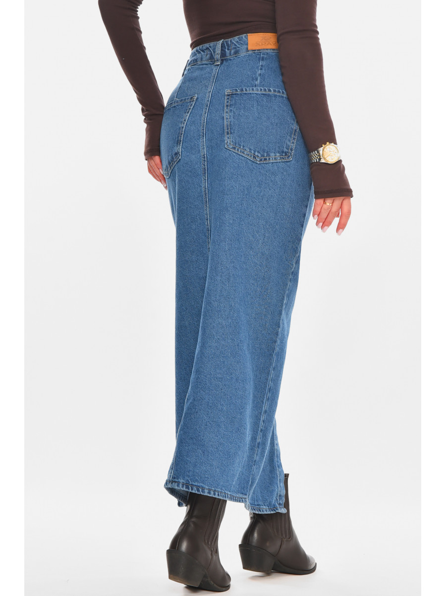 Юбка женская джинсовая удлиненная синего цвета 7021 210861C