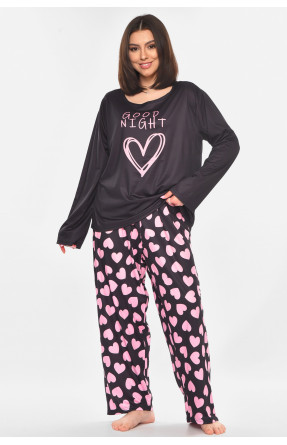 Пижама женская полубатальная черного цвета с принтом 500038 210874C