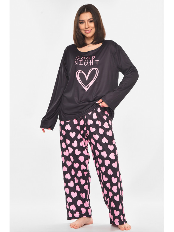 Пижама женская полубатальная черного цвета с принтом 500038 210874C