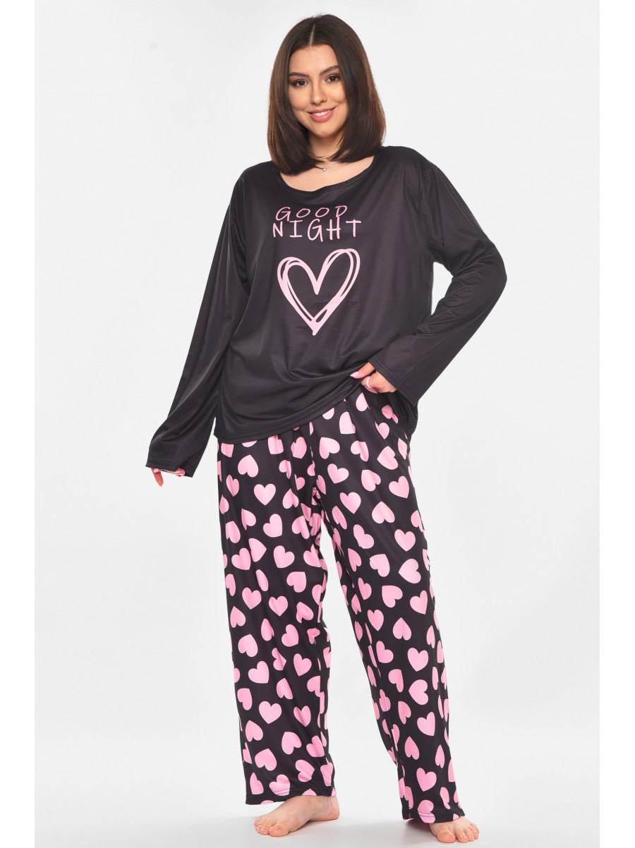 Пижама женская полубатальная черного цвета с принтом 500038 210874C