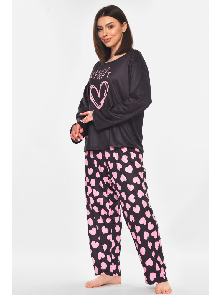 Пижама женская полубатальная черного цвета с принтом 500038 210874C