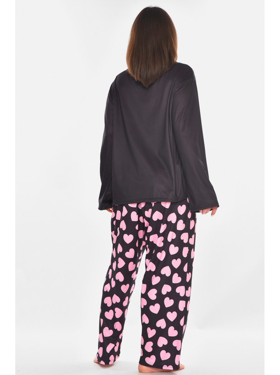 Пижама женская полубатальная черного цвета с принтом 500038 210874C