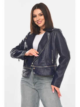 Куртка-косуха женская из экокожи темно-синего цвета 1555 210875C Куртка-косуха женская из экокожи темно-синего цвета 1555 210875C
