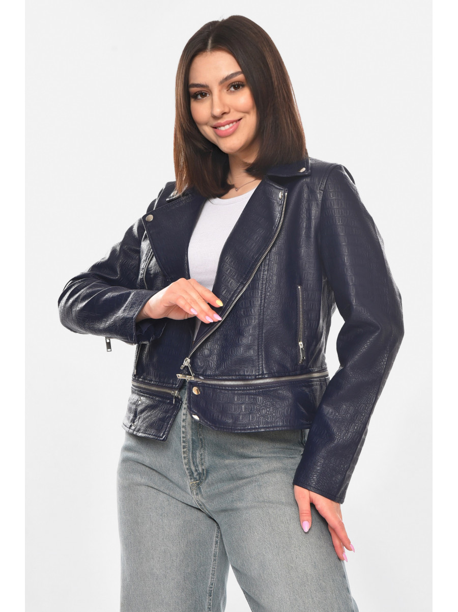 Куртка-косуха женская из экокожи темно-синего цвета 1555 210875C