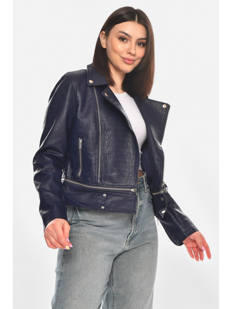 Куртка-косуха женская из экокожи темно-синего цвета 1555 210875C