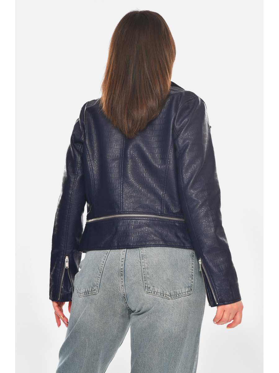 Куртка-косуха женская из экокожи темно-синего цвета 1555 210875C