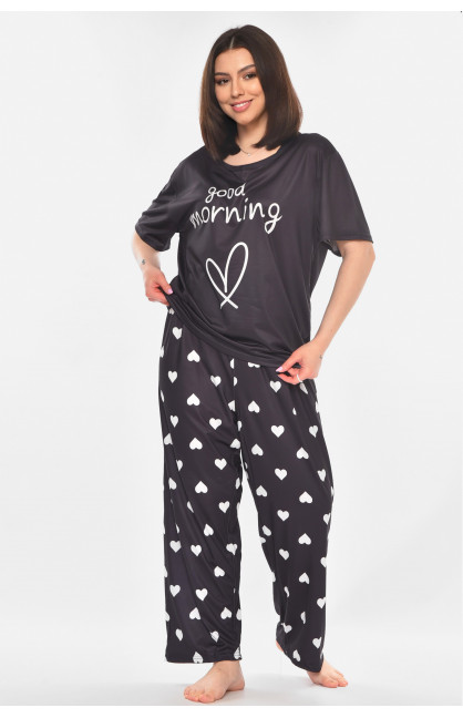 Пижама женская полубатальная тёмно-синего цвета с принтом 500006 210876C