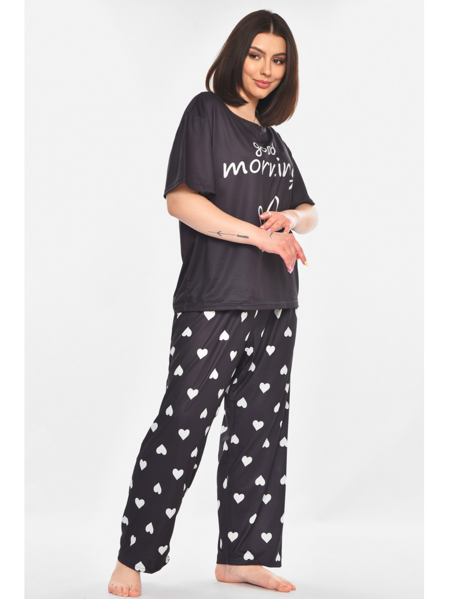 Пижама женская полубатальная тёмно-синего цвета с принтом 500006 210876C